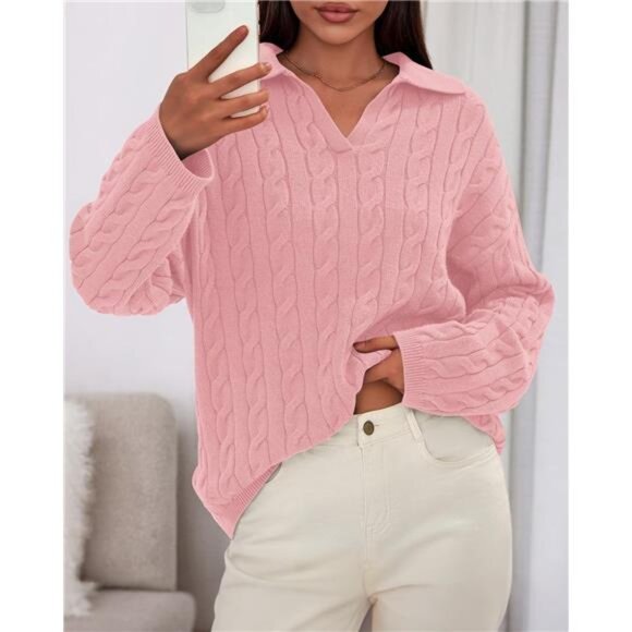 ✨ Women’s Oversized V-Neck Cable Knit Sweater | Cozy Fall & Winter Pullover ✨ - Picture 6 of 6